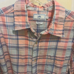 Southern Tide Plaid Flannel 100% Cotton Button Down Shirt SZ L trim fit